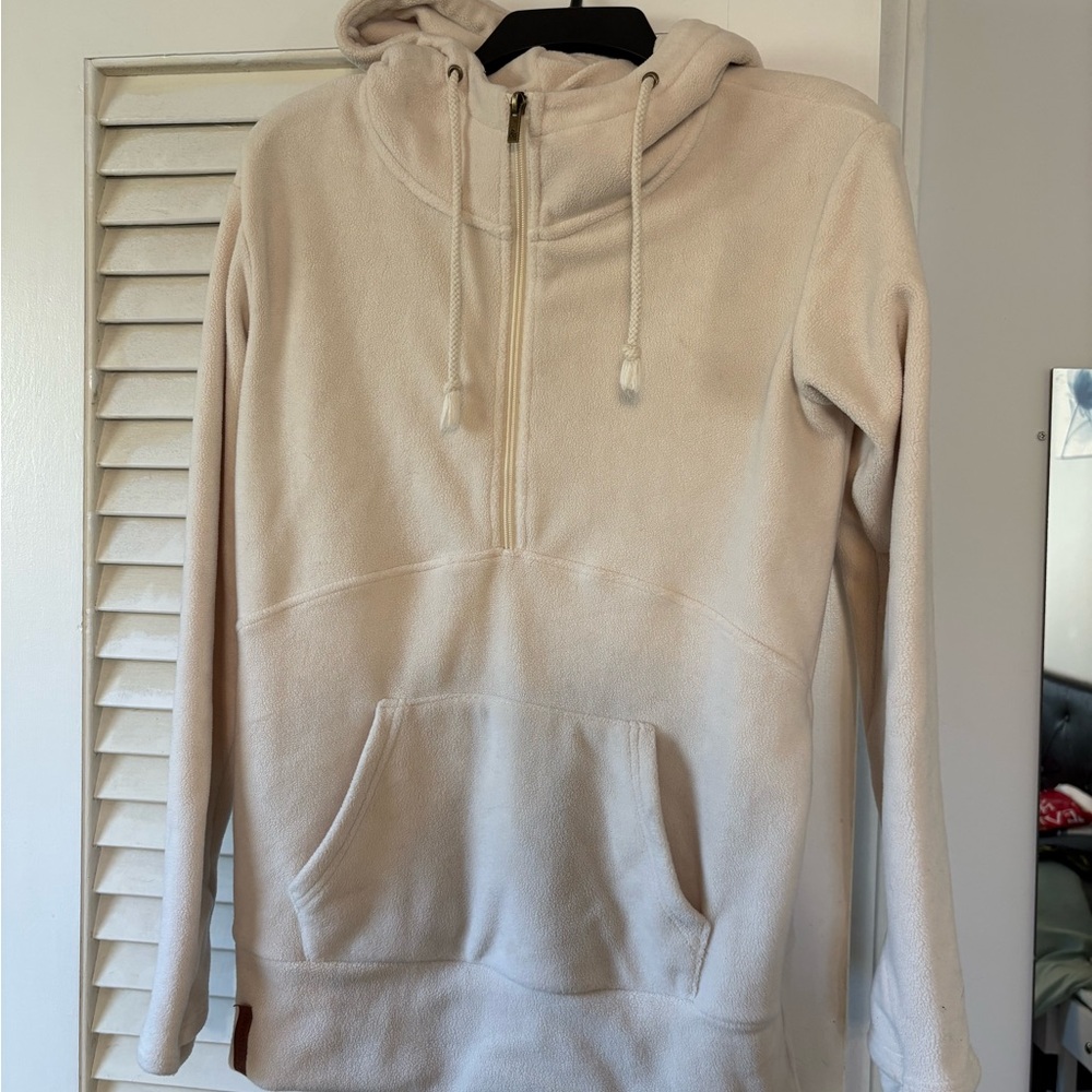 AMPERSAND AVE Cream Half-Zip Hooded Fleece Pullover